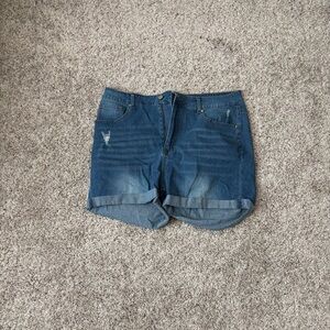 SHEIN Dark Blue Rolled-Hem Denim Shorts